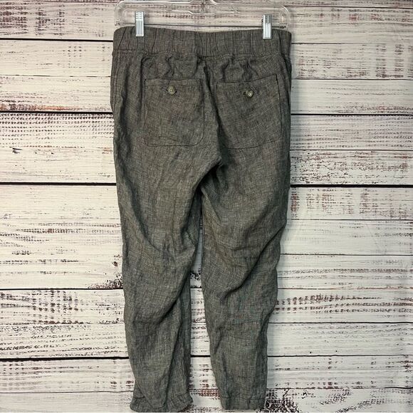 ATHLETA 100% LINEN ANKLE CROP CAPRI PANTS WOMEN’S SIZE 0 GRAY HEATHERED POCKETS - Picture 4 of 16
